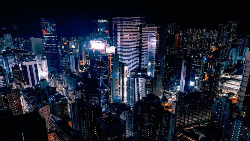 night skyline of an urban city